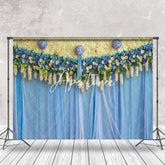 Aperturee - Blue Yellow Floral Valentines Day Photo Backdrop